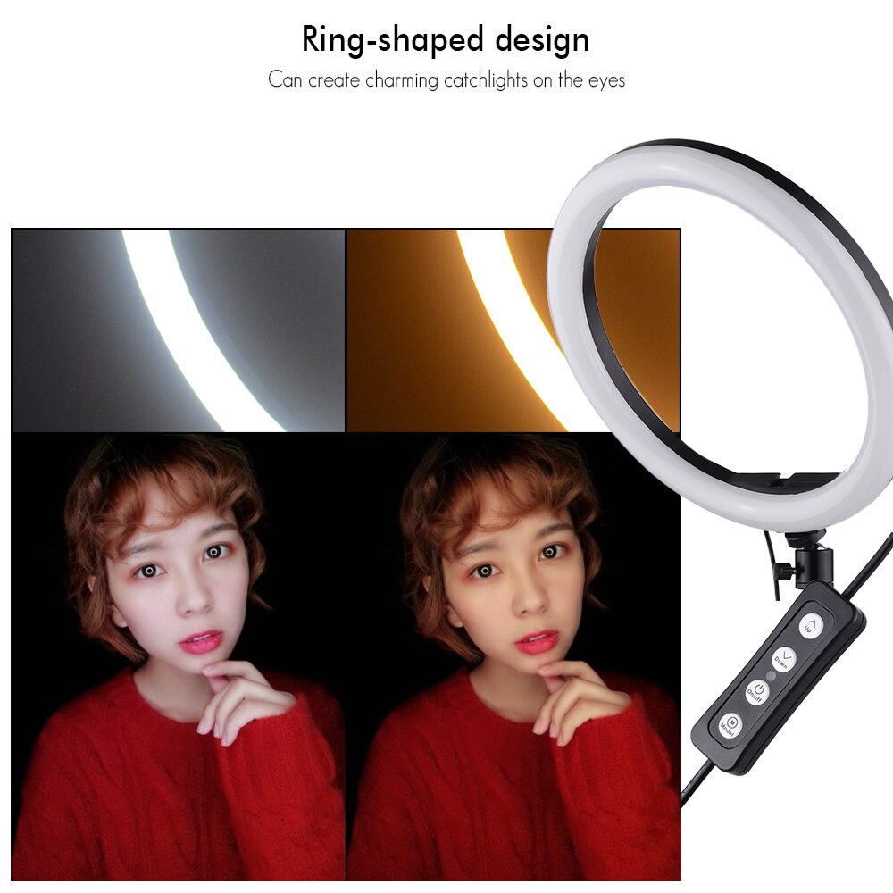 2700-5500K Dimmable Ring Light 30 cm/12 pulgadas fotografía exterior LED Selfie Ring luz con soporte de teléfono para Video Live Studio