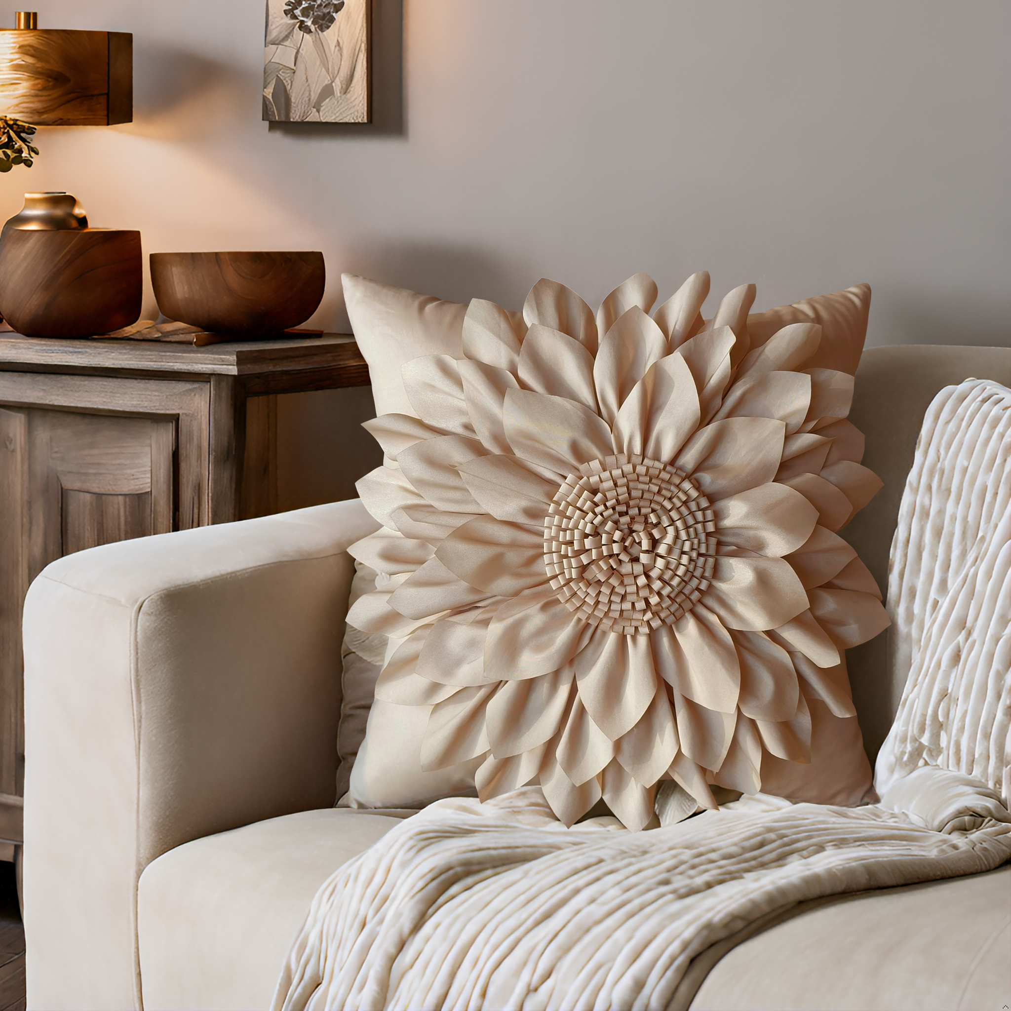 Capas de almofada decorativas bege para sofá 3d girassol capa de almofada luxo artesanal cama sofá bohemia taupe fronha