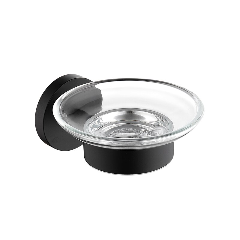 Mat sort håndklædeholder badeværelse kroge hardware sæt håndklæde bar sæbe opvask håndklæde ring toilet børste papir holder badeværelse tilbehør: Sæbeskål