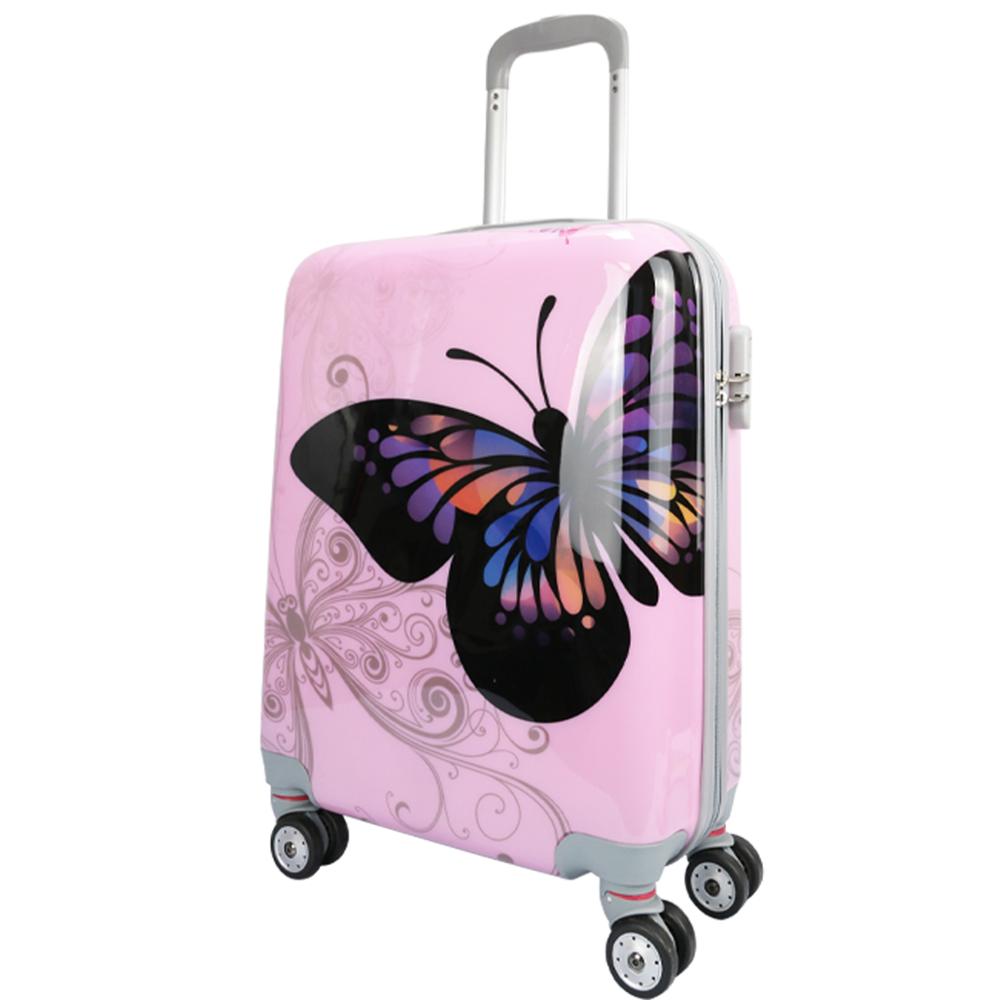 MERCURY TEXTIL-Equipaje de Mano,55cm Ligera con 4 Ruedas,película Protectora Que se Quita,Material Policarbonato (Mariposa Rosa)
