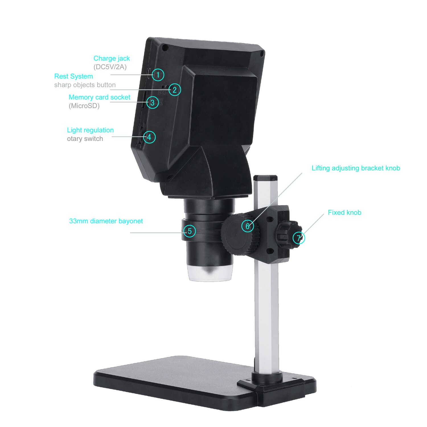 KKMOON G1000 Digital Electron Microscope 4.3 Inch Large Base LCD Display 8MP 1-1000X Continuous Amplification Magnifier