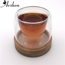 Arshen 1 sæt 80ml dobbeltvægget isoleret kop med bambusunderlag håndlavet varmebestandig te drik sunde kaffekopper