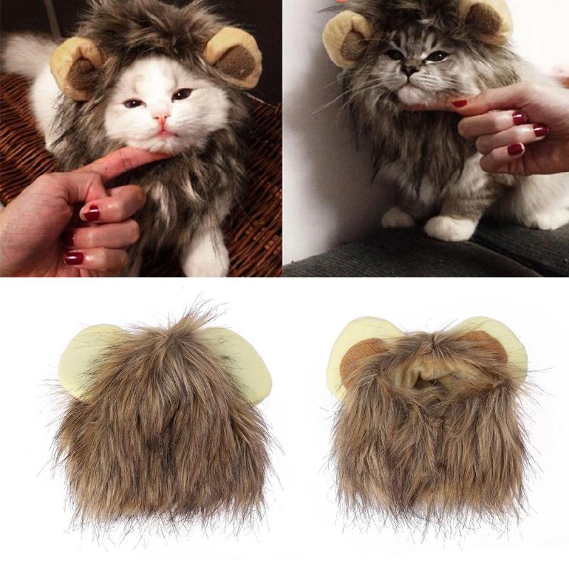 Gorro de pelo de León con orejas de Melena para emulación de perro de Gato, bufanda de disfraz para otoño e invierno, para mascotas