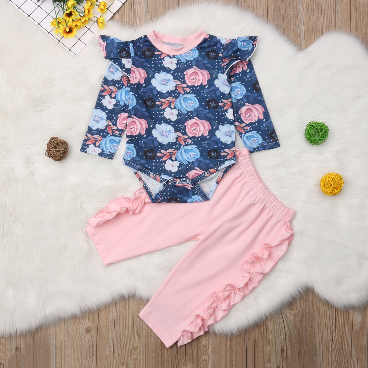 Piezas recién nacido bebé niña flor manga larga Romper Tops + Pantalones largos Leggings conjunto de ropa