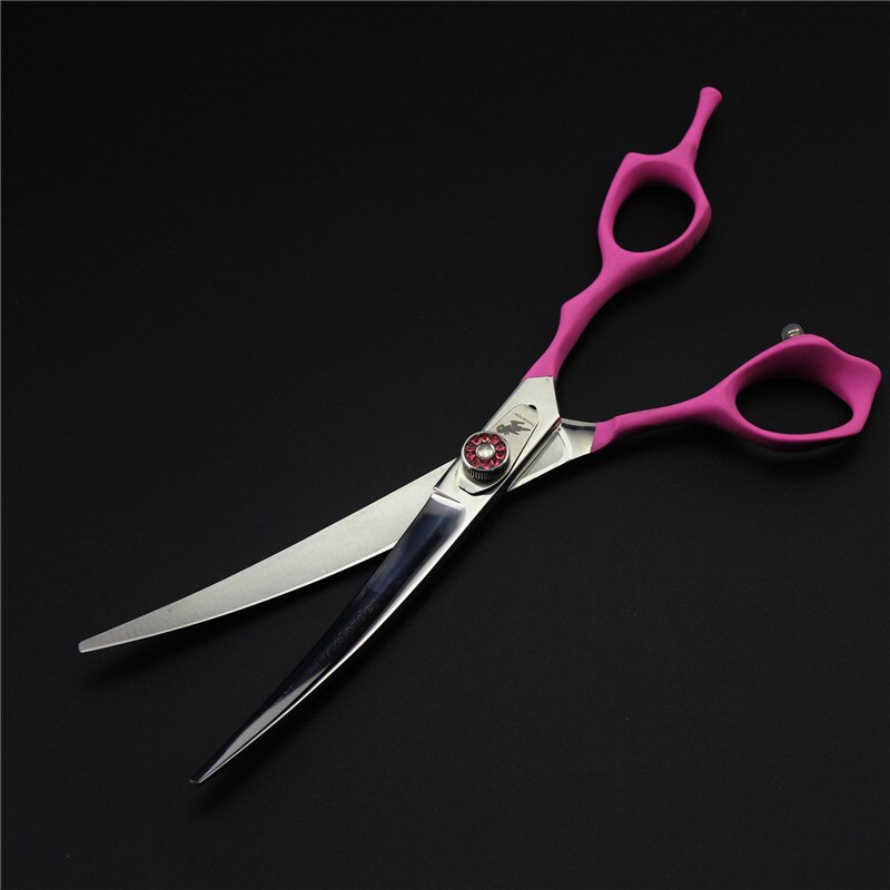 Freelander japan 440c 7.0 tommer lyserød maling håndtag high-end pet grooming saks 4 stykke sæt hårplejeværktøjer: Buet saks 1