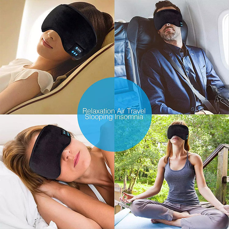 Bluetooth dormir fones de ouvido 3d máscara de olho sem fio viagem aérea bluetooth 5.0 bandana macio elástico confortável música