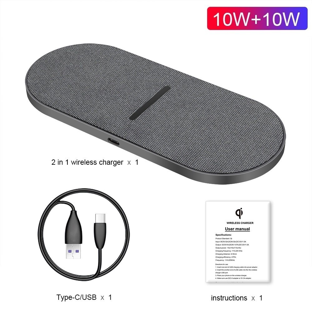 30W Dual Wireless Charger Pad - 2-in-1 Qi Fast Charging for iPhone 12/11/XS/XR/X/8, AirPods Pro, Samsung S20/S10: Style A 20W