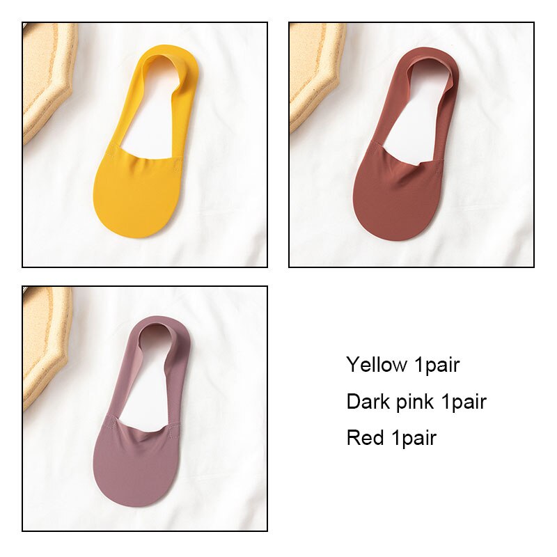 VKMONY – chaussettes invisibles en silicone ultra-fines pour femmes, 3 paires, été: Yellow1Dpink1Red1