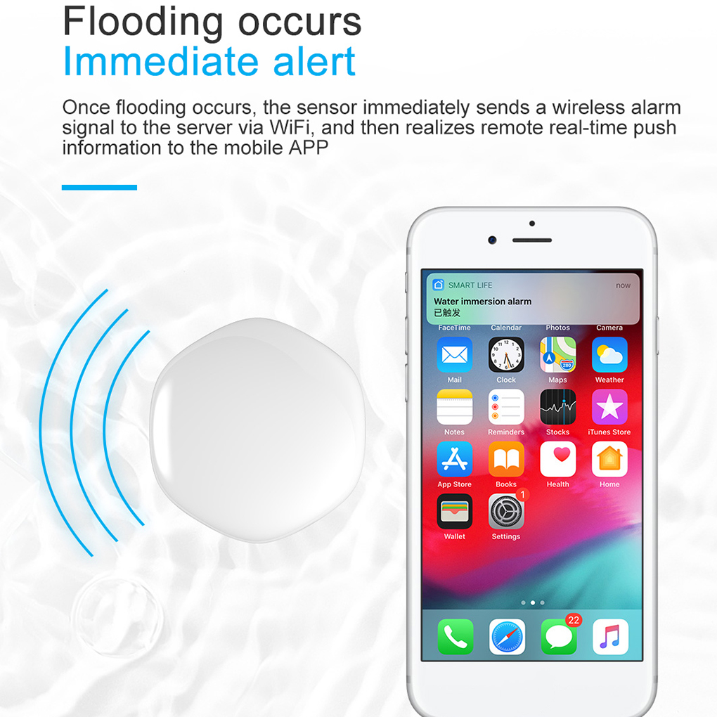Smart Wifi Water Flood Sensor Waterproof Rechargeable Water Alarm Home Security Basement