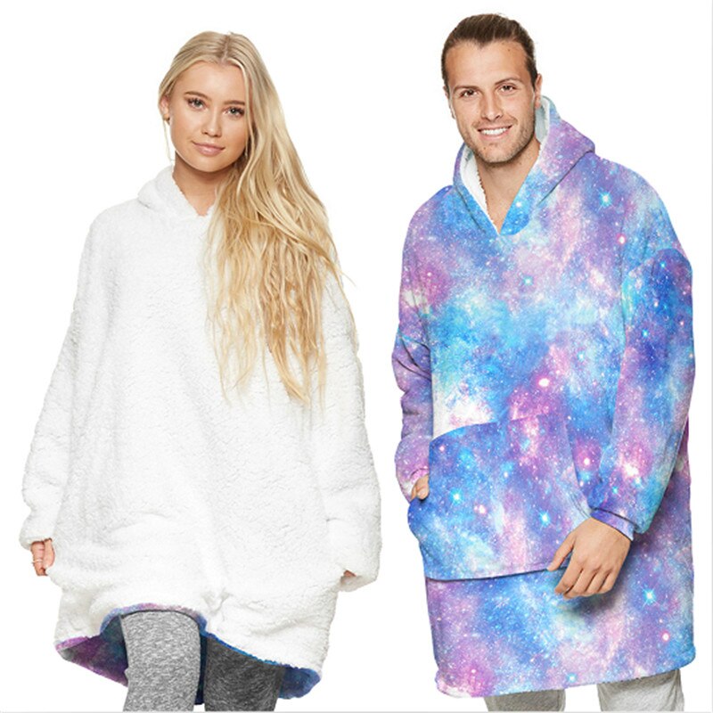 Blanket Hoodies Women Men Oversized Blanket Robe Sleepwear Soft Warm Plush Sweatshirt with Front Pocket Hooded Unisex Robe: 2