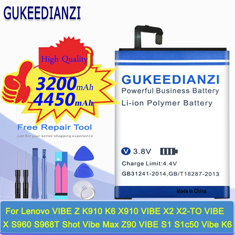 Batería BL250 para Lenovo VIBE S1, S1c50, S1, A40, VIBE Z, K910, s1a40, K6, X2, X2-TO, VIBE X, S960, vibración máxima, Z90, Vibe, K6