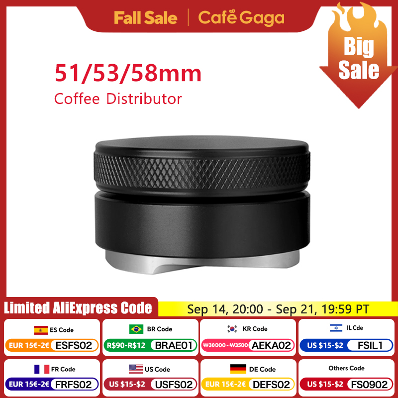 Kaffefordeler espresso distribusjonsverktøy 51mm/53mm/58mm nivåer tre vinklede skråninger justerbar håndflate tamper for portafilter