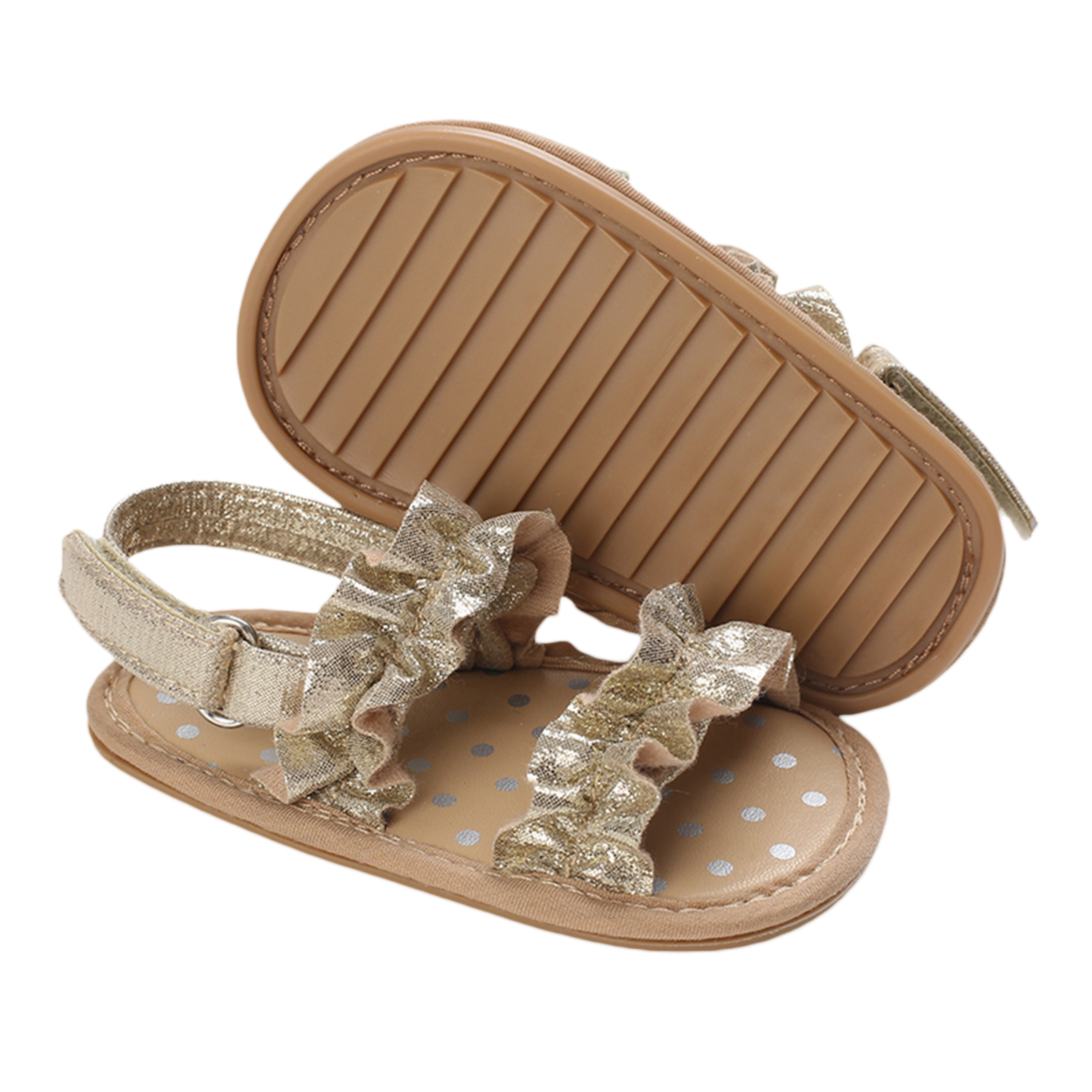 Baby Baby Meisje Schoenen Peuter Flats Sandalen Zachte Rubberen Zool Anti-Slip Zomer Solid Ruffle Crib Eerste Wandelaar Schoenen