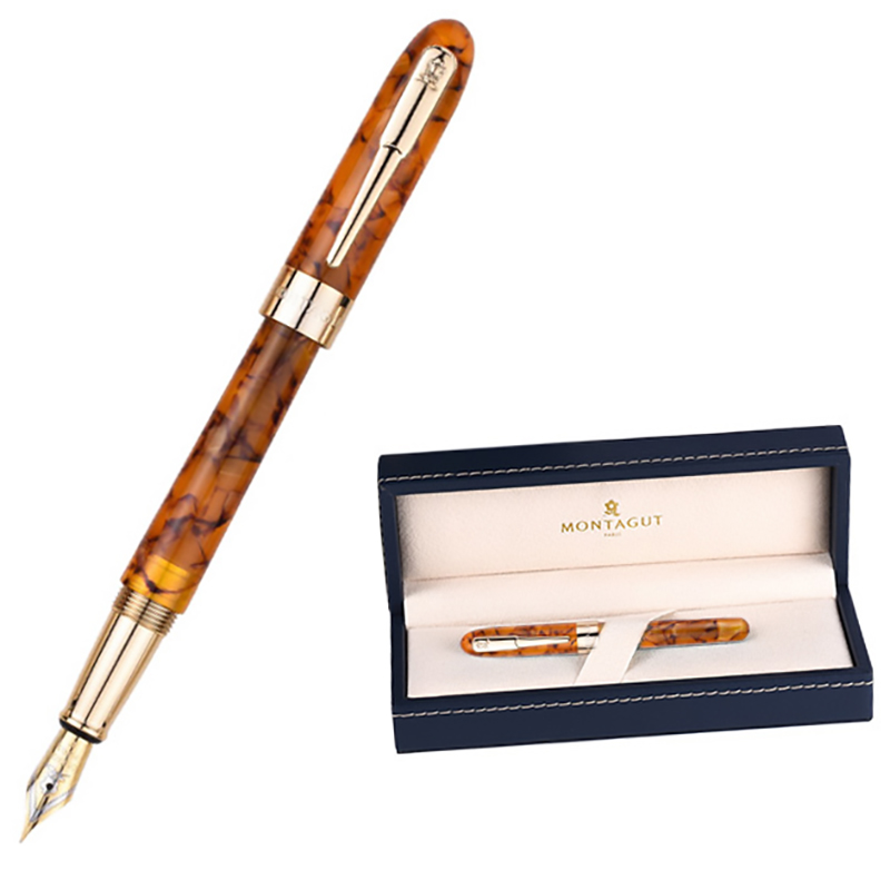 Montagut celluloïd Mini stylo plume jaune-érable poche taille pince dorée Iridium Fine plume 0.5mm écriture stylo