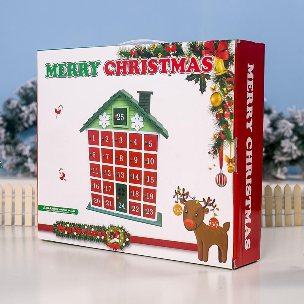 Advent Calendar from 24 Day Wooden Christmas Calendar with 25 Drawers, Premium Décor, Wood with Painted Details