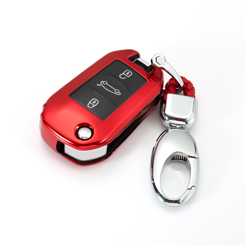 Mjukt tpu bilnyckelhölje fodral + nyckelring fob skal för citroen  c4 cactus  c5 c3 c4l peugeot 508 301302 308 3008 408