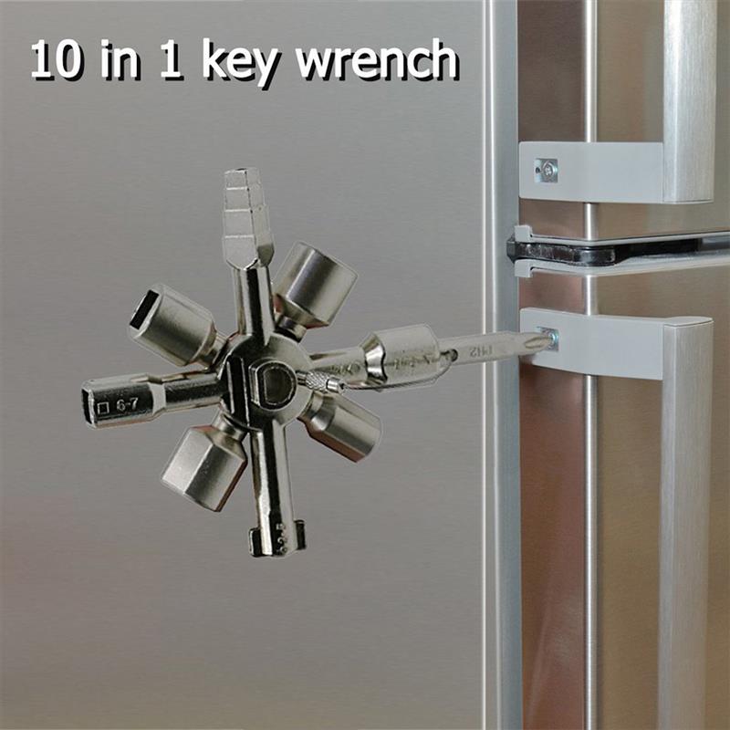 10 In 1 Multi Tool Triangle Wrench Key Cross Switch Universal Socket Wrench Cabinet Square Elevator Triangle Key Lock Cupboard
