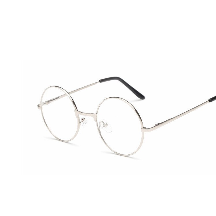 Vintage Transparent Women Glasses Metal Full Frame Optical Round Lens Glasses Female Clear Reading Plain Glasses Small: Silver
