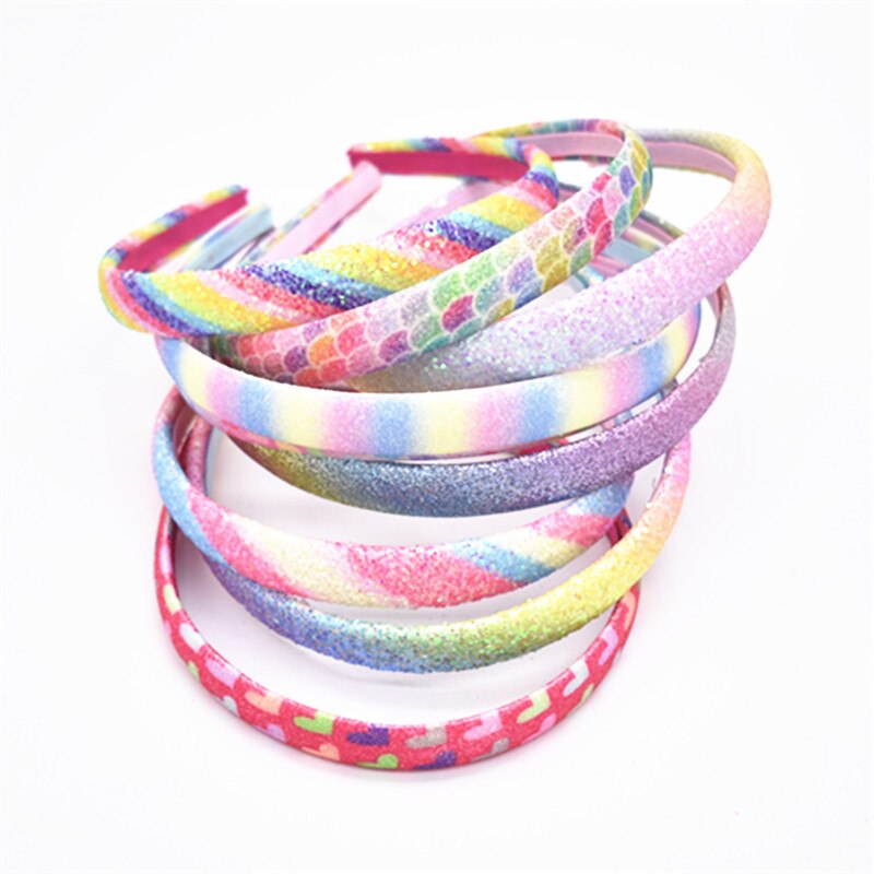 1pcs Pu shiny rainbow gradient hair band women's children's flash Bow Headband lace Headband
