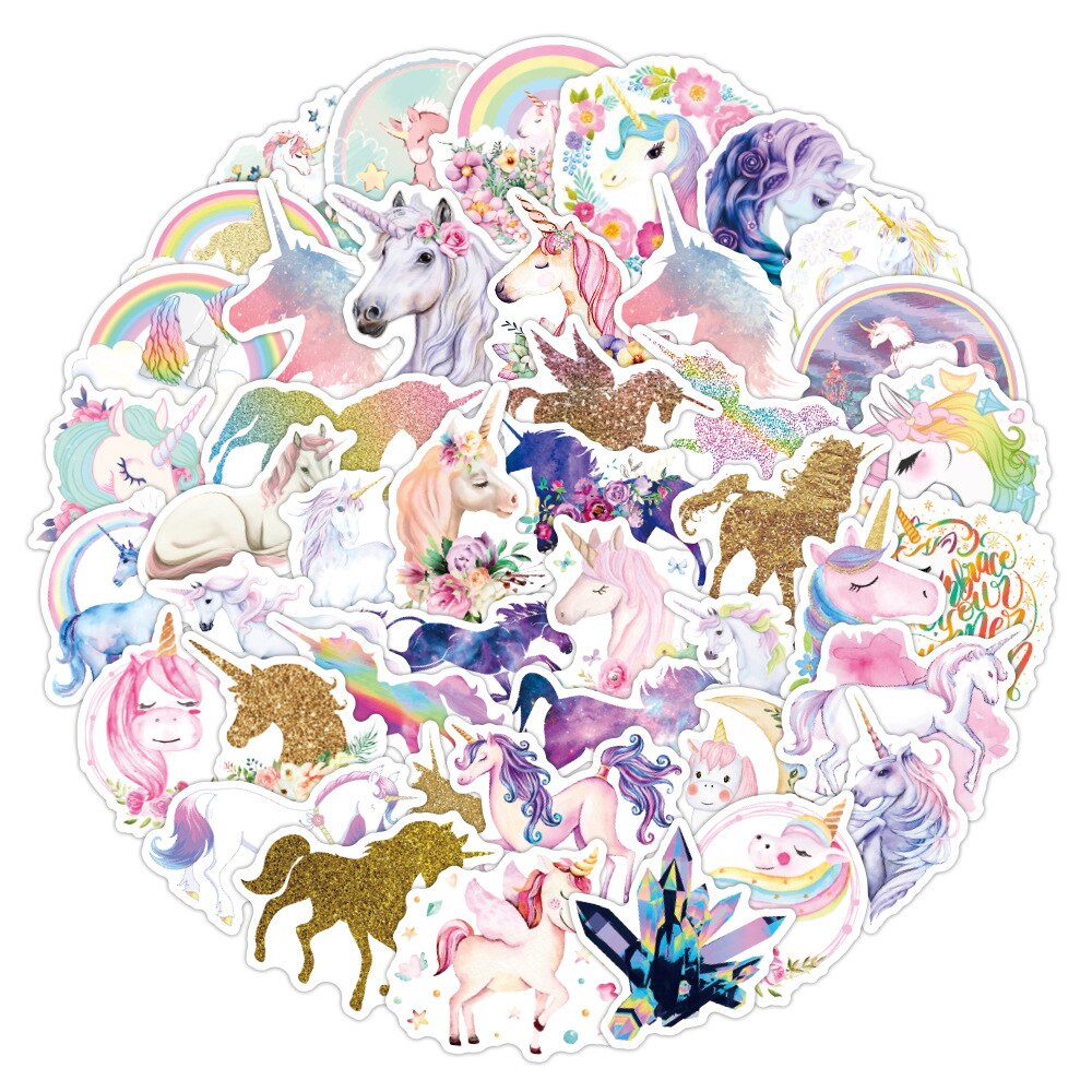 30/50Pcs Glitter Eenhoorn Sticker Waterdichte Bagage Laptop Scooter Koelkast Water Cup Sticker