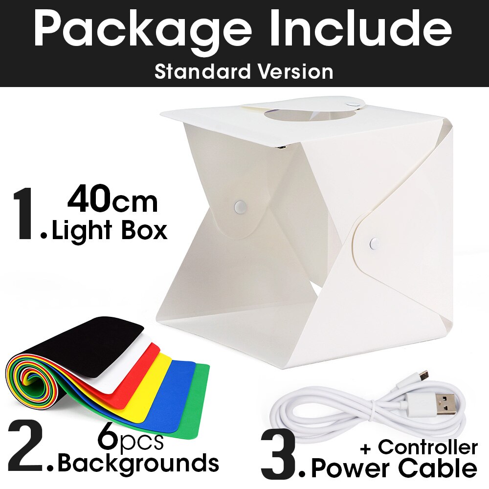 Foldbar lightbox 20cm 30cm 40cm bærbar fotografering fotostudio led softbox baggrundssæt usb mini lysboks til dslr kamera: 20cm opdateret version