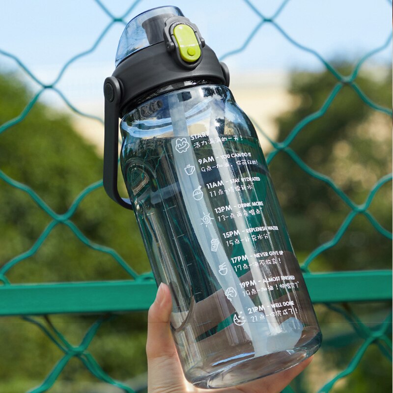 2L Waterbottle Water Fles Sport Fles Voor Camping Wandelen Toerisme Water Drinken Fles Met Tijd Marker