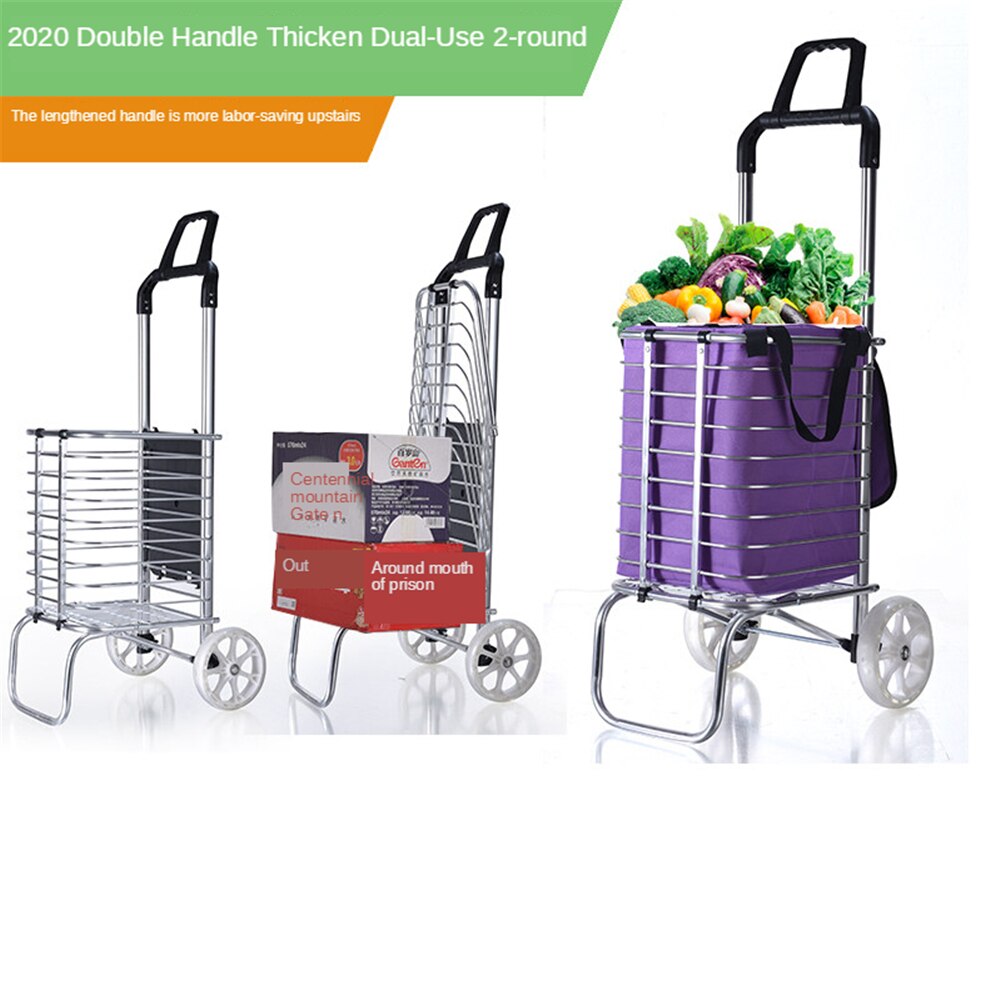 B-LIFE Folding Shopping Cart with Cover Moving Chair Portable Grocery Utility Lightweight Stair Climbing Waterproof Canvas Bag: 2 wheels