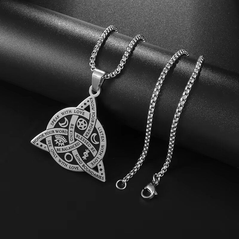 Stainless Steel Vintage Irish Celtic Trinity Knot Pendant Wiccan Witch Knot Moon Star Totem Necklace Men's Lucky Jewelry