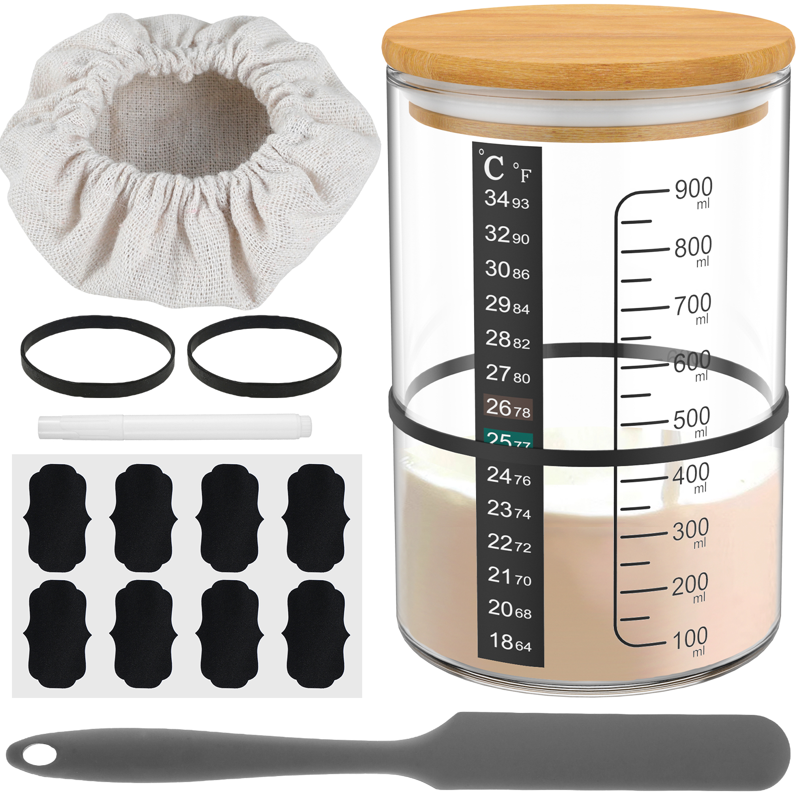 Jarra de vidro transparente para partida de massa fermentada, 900ml, kit de boca larga com tampa, jarra de fermentação para cozimento, armazenamento de alimentos: Rose Red