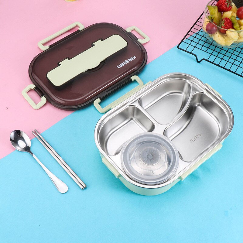 1300ml Stainless Steel 304 Lunch Box With Soup Bowl Leak-Proof Bento Box Dinnerware Set Microwave Adult Student Food Container: Green