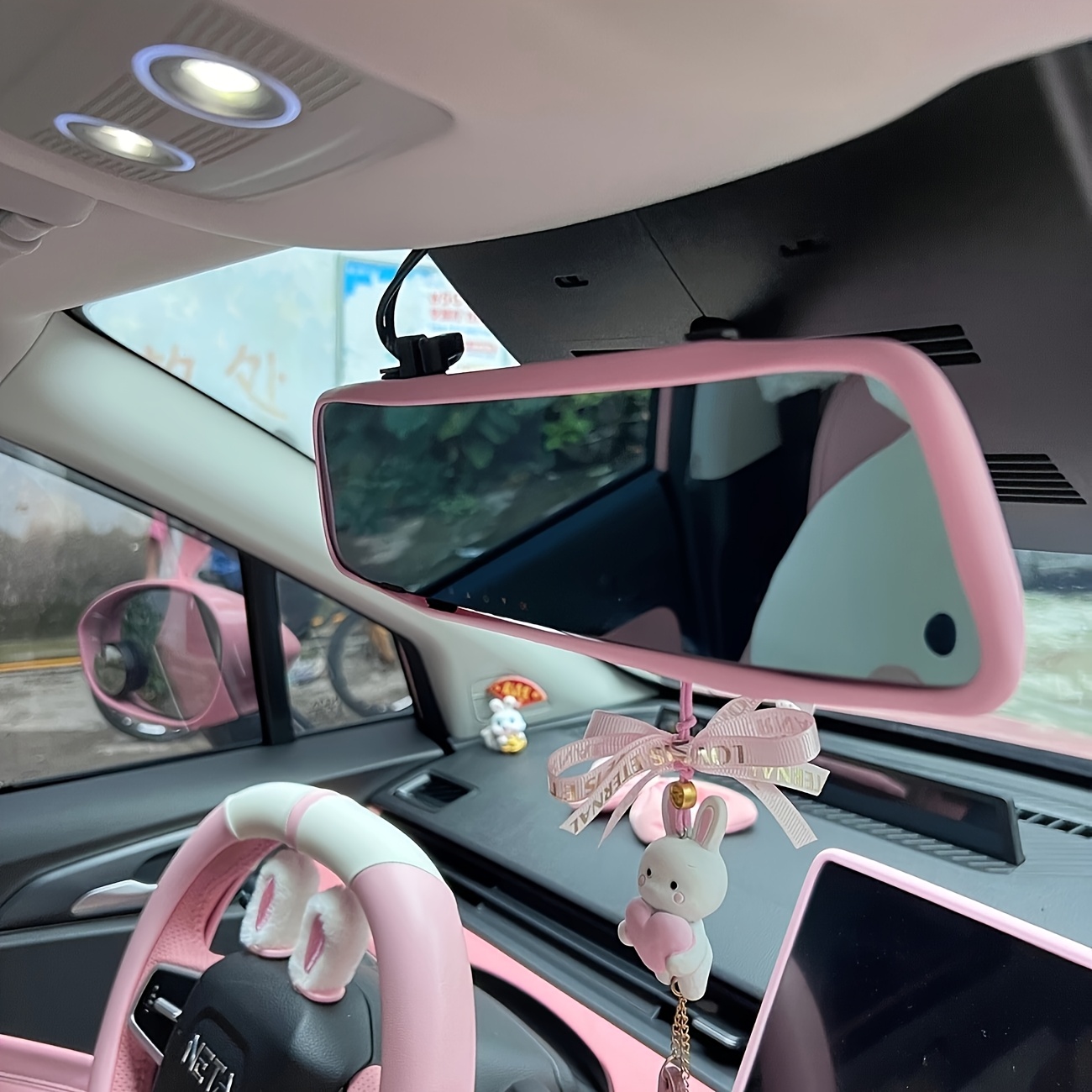 Bildekoration med beskyttelsesdæksel til indvendigt bakspejl, flerfarvet silikone antikollision, universel type