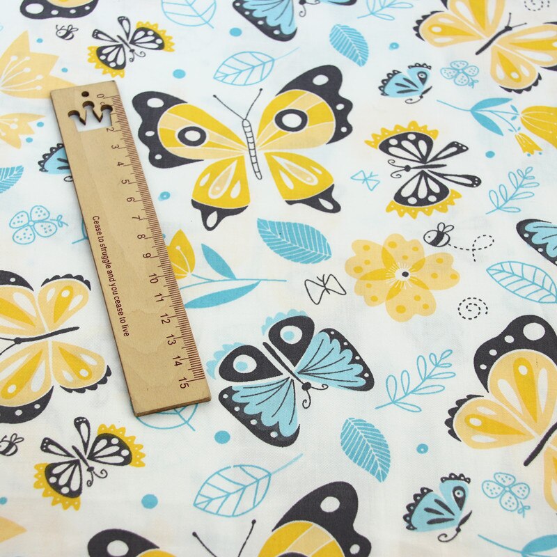 Tela de sarga de algodón con de mariposa para bebé, ropa de cama de manualidades, costura de retazos y telas de para confección de ropa, 50x160cm