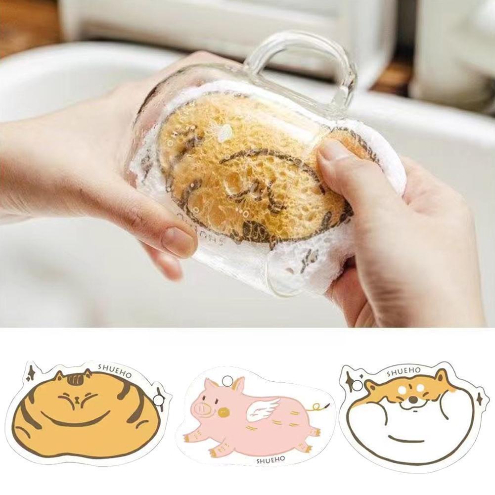 Cartoon Houtpulp Vezels Non-stick Olie Keuken Rag Multi-Functionele Afwassen Keuken Doek Cleaning Schuren Thuis sp X8V4