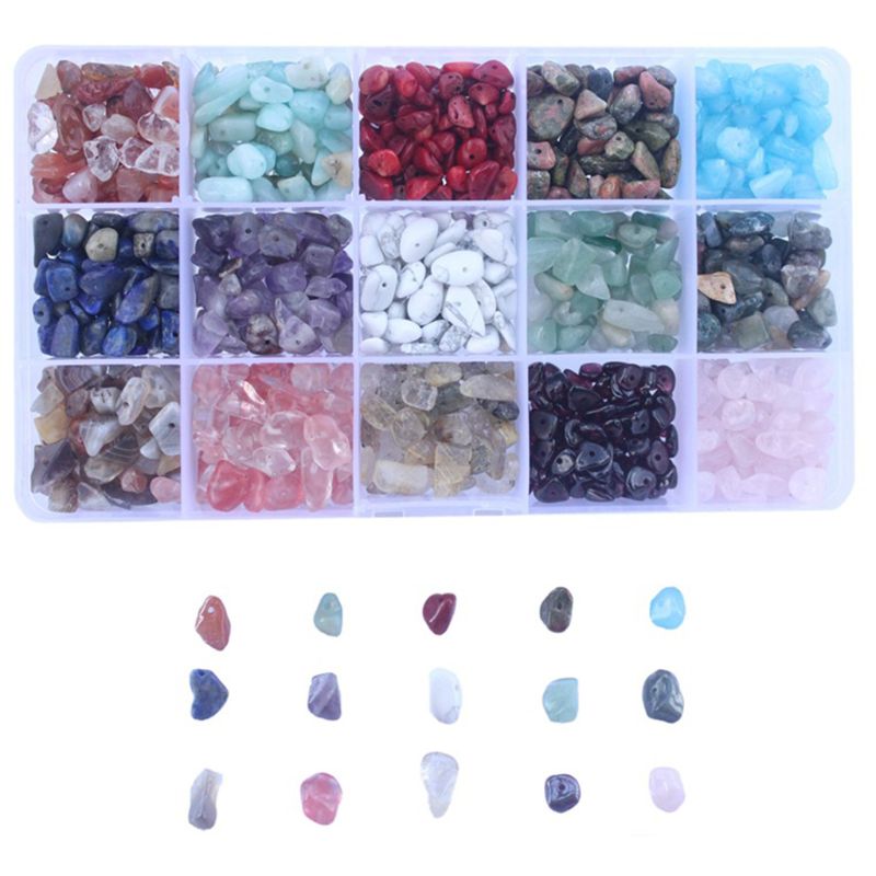 15 farve forskellige ædelsten perler uregelmæssig formede naturlige chips sæt til diy håndværk armbånd vedhæng smykker gør piger legetøj