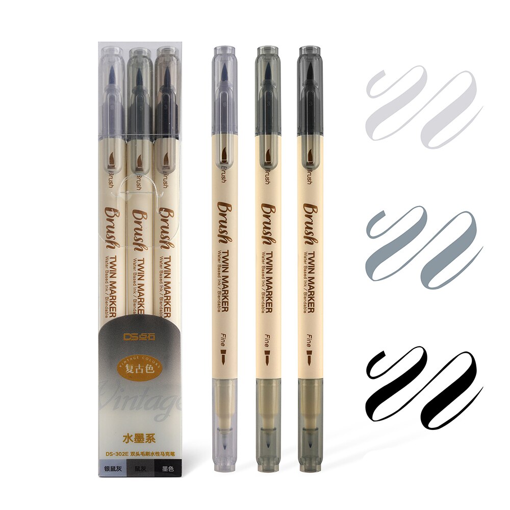 Kolor mazak zestaw pędzelków dwustronnie cienka wkładka woda tusz Blendable akwarela farba rysunek szkoła: czarny zestaw