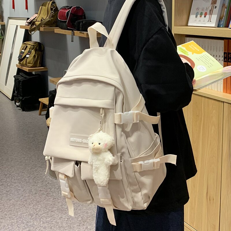 Myvision 2022 Eenvoudige Meisjes Nylon Rugzak Studenten Schooltas Japanse Rugzak Vrouwelijke Laptop Schoudertas: WHITE / only Backpack