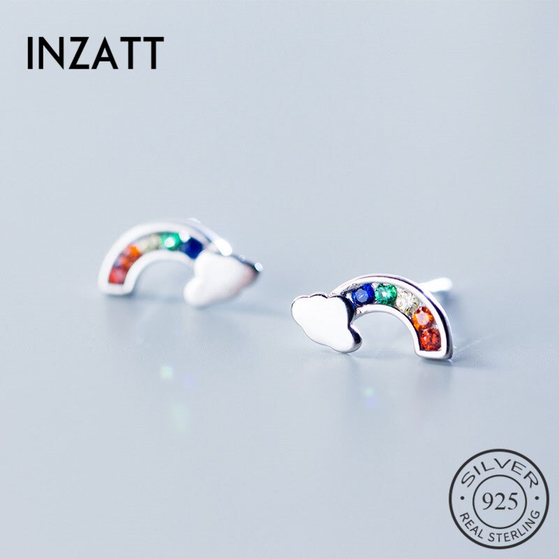 INZATT Real 925 Sterling Silver Cloud Zirkoon Rainbow Stud Oorbellen Voor Elegante Vrouwen Partij Leuke Fijne Sieraden Accessoires