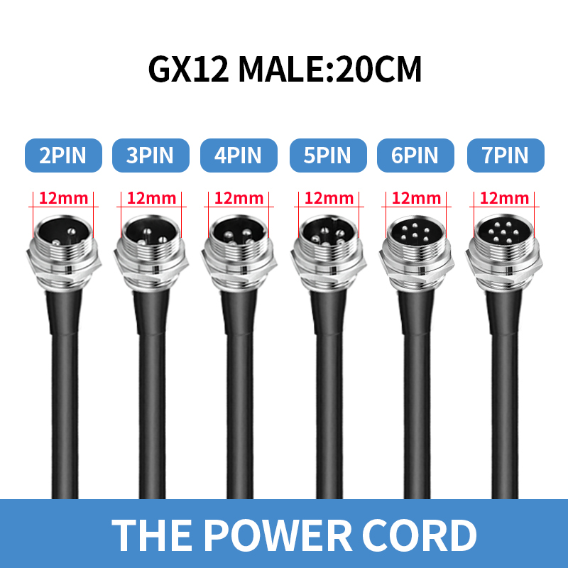 1PCS GX12 Auto Waterproof Connectors 2-7 Pins with Power Cable Line Socket Plug—Suitable for Industrial Machinery and Equipment