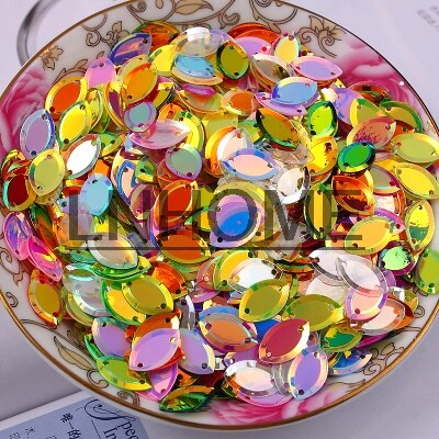 1000Pcs 6*13Mm Pvc Pailletten Cup Ovale Marquise Paillette Met 2 Gaten Acessorios 9 Ab Briljante Kleuren beschikbaar Confetti: Mix