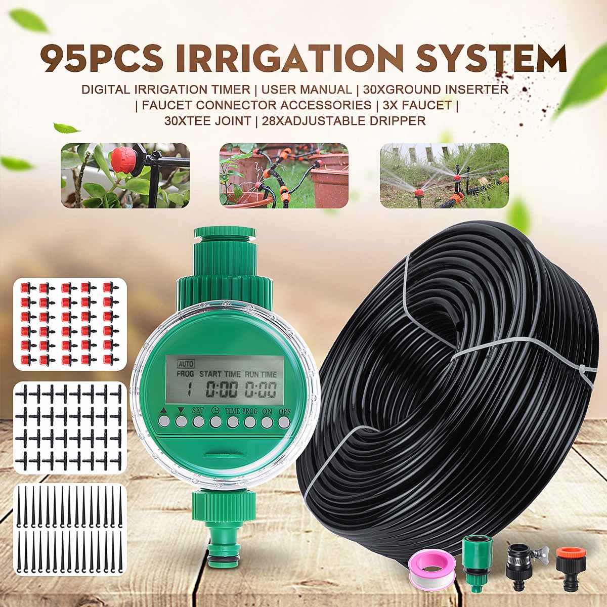 Automatische Micro Drip Irrigatie Systeem Met Kogelkraan Water Timer Sprinkler Controller Thuis Tuin Smart Plant Watering Kit
