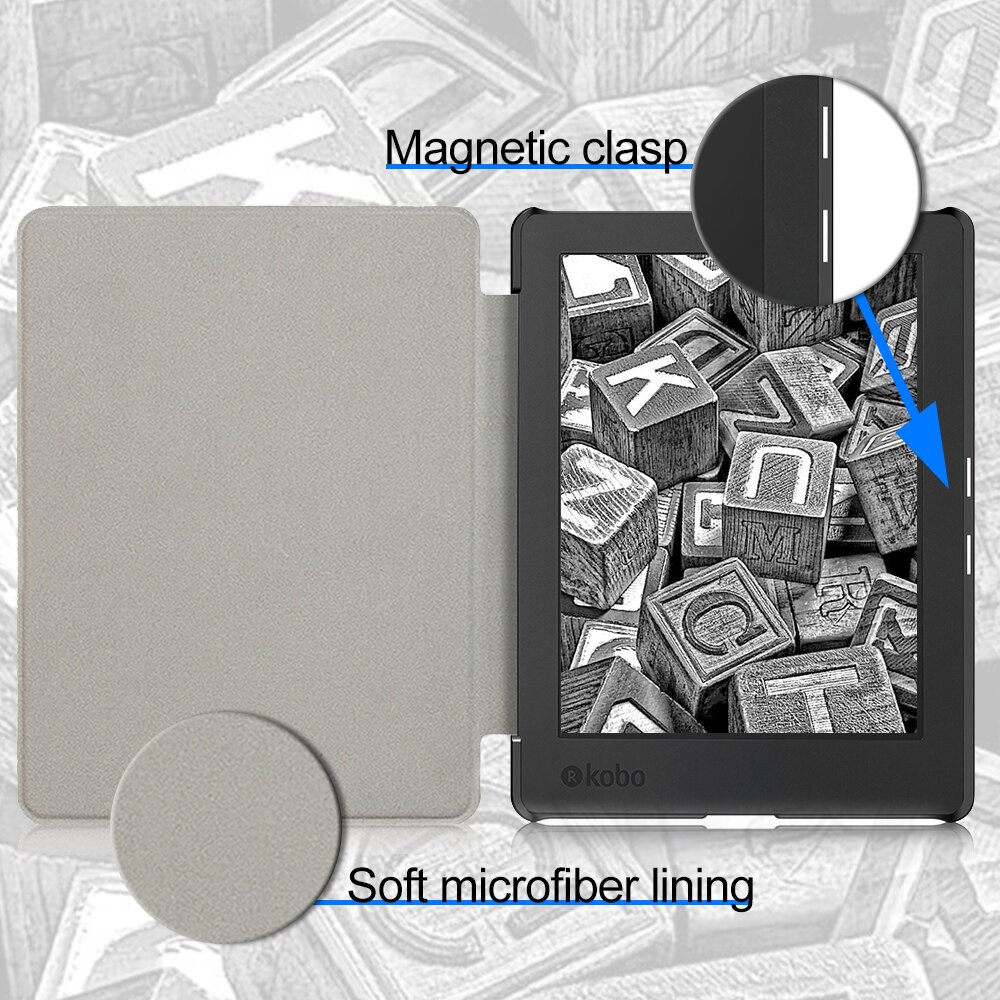 Smart etui til kobo aura  h2o edition 2, 6.8 tommer vandtæt ereader magnetisk cover, slim læder funda capa