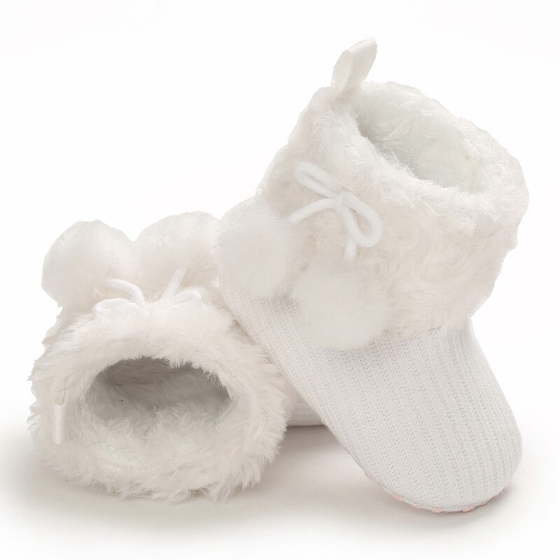 Søt baby høst vinter støvler baby jente gutter vinter varme snø sko solid pjokk fuzzy baller første vandrere sko 0-18m