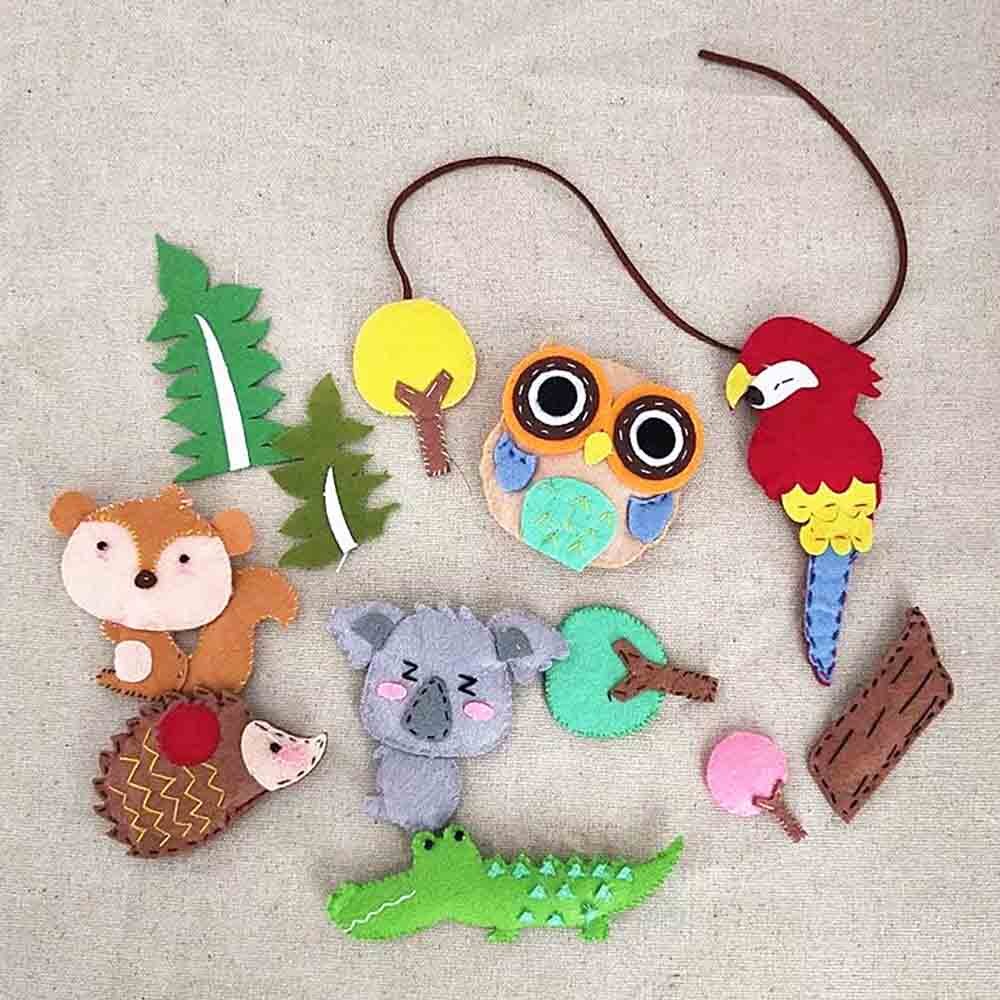 Cute DIY Wall Clock Set Craft Toys Free Cutting Felt Material Cloth Animal Style Handmade Cloth Clock Home Hanging Decoration