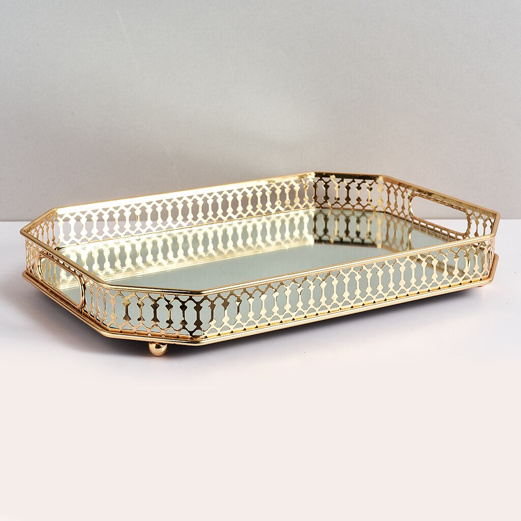 Mirrored Crystal Vanity Tray - Ornate Decorative Tray for Perfume, Jewelry and Makeup (14 x 10 inches, Gold)