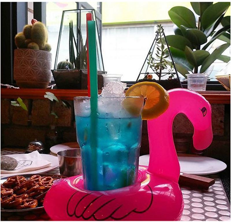 Luftmadrasser för kopp uppblåsbar flamingo dryck kopphållare pool flyter bar glasunderlägg flytande anordningar rosa