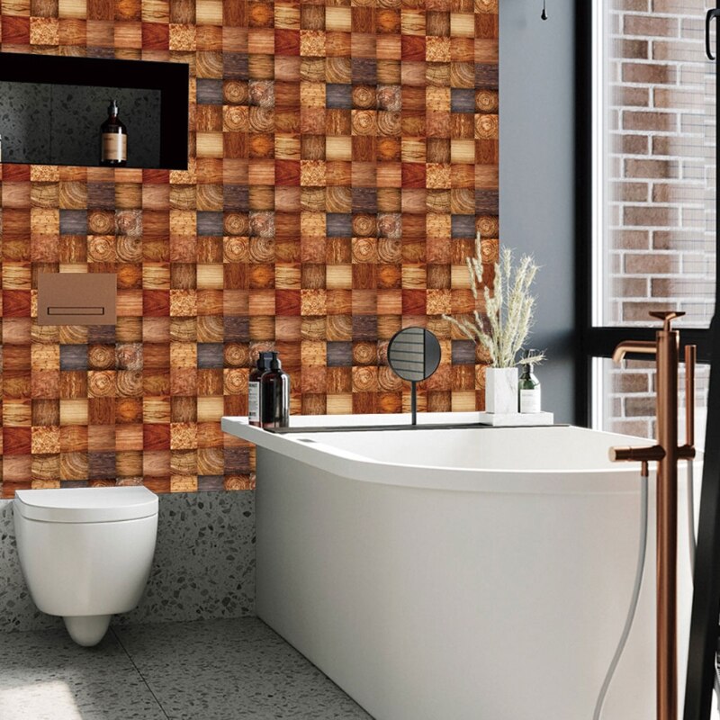 20pcs Imitation Wood Grain Tile Floor Wall Sticker Self Adhesive DIY Kitchen Bathroom Home Decoration