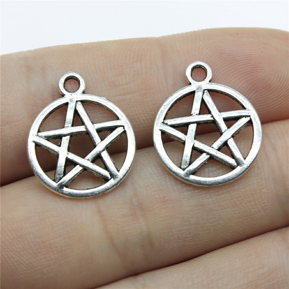 Pendentifs en forme d'étoile pentagramme, 20 pièces, pendentifs de couleur Bronze et argent, fabrication de bijoux anciens, artisanat fait à la main: 16mm-Silver