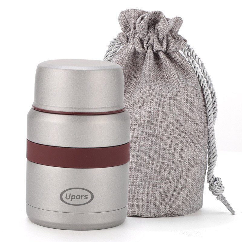 Upors 350 Ml Voedsel Thermos Met Zak 304 Roestvrij Stalen Dubbele Wand Vacuüm Soep Voedsel Thermosfles Lunchbox Voedsel container: Gray