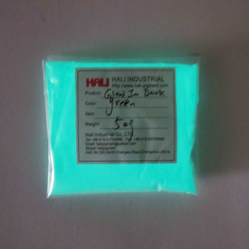 Glow in dark poeder, fotoluminescerend poeder, luminescerend poeder , 1 partijen = 10 kleuren ,10 gram per kleur.: Groen 50g