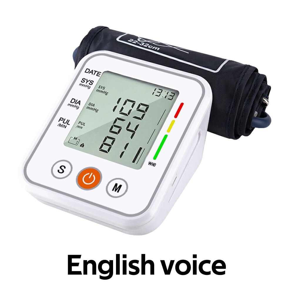 Voice Cuff Arm Blood Pressure Monitor Presure Meter Heart Rate Monitor Portable Tonometer BP Arterial Pressure Device Digital: voice Tonometer